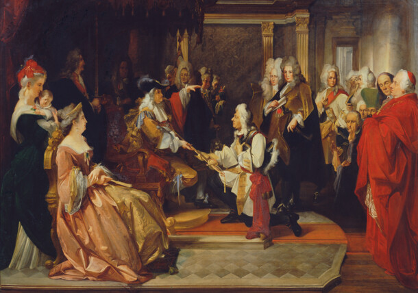     L'empereur Charles IV présente une épée d'honneur au prince Eugène après la bataille de Belgrade / Belvedere